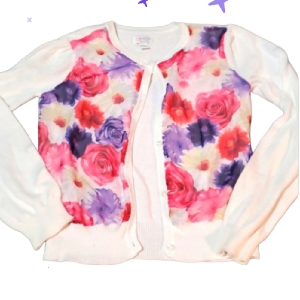 Beautiful spring sweater white cardigan with floral overlay childrens pl…